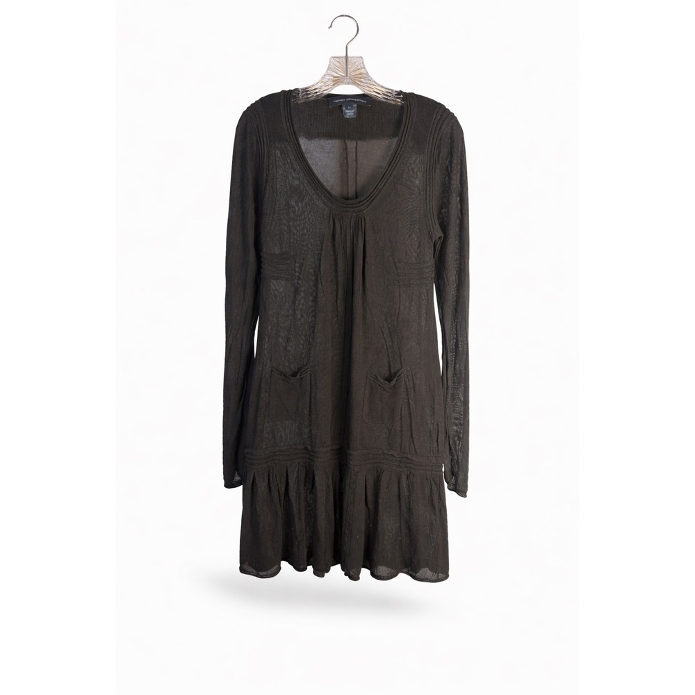French Connection Dress Womens 12 Tunic Black Sheer Knit Ruffle Hem Boho Mini